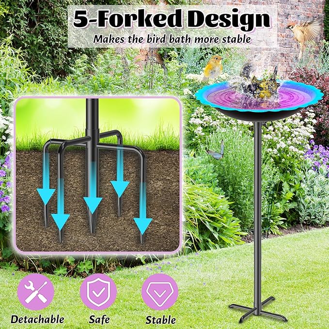 MeyRoliz Metal Bird Bath for Outside, Detachable Birdbath Birdfeeder Bowl, Freestanding Birdfeeders Bird Bath Bowl for Garden (Blue-Purple)