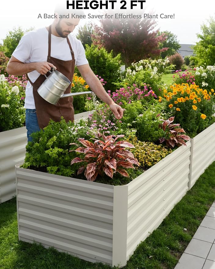 GarveeLife 6x3x2 ft Galvanized Raised Garden Bed,Deep Root Planter Box for Vegetables,Flowers,Herbs-Large Metal Raised Garden Bed Kit Outdoor,Beige