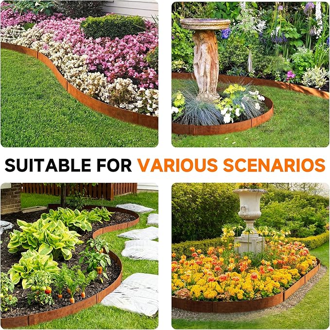 20ft.Cor-Ten Weathering Steel Landscape Edging(6 Pack)-8"x40"- Pre-Rusted Garden Edging with 7 Clips & Gloves - Durable,Flexible, Easy-to-Install for Landscaping,Tree Rings,Lawn & Garden