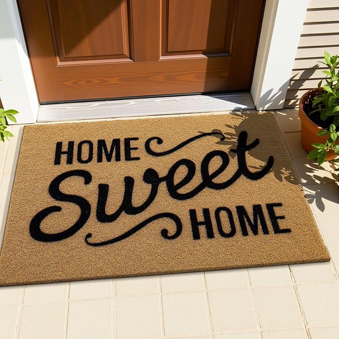 OLANLY Front Door Mat, Low Profile Doormat, Stain and Fade Resistant, Easy to Clean, for Indoor and Outdoor Entrances, Patio Porch or Entryway, Brown (35x23 Inch, Home Sweet Home)