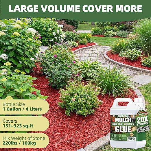 Mulch Glue 1 Gallons - Super Stick Rock Glue for Landscaping Gravel Binder for Pea Gravel, Long-Lasting & Non-Toxic, Covers 2X More Area Pebble Gravel Hold for Paths, Patios & Garden Borders