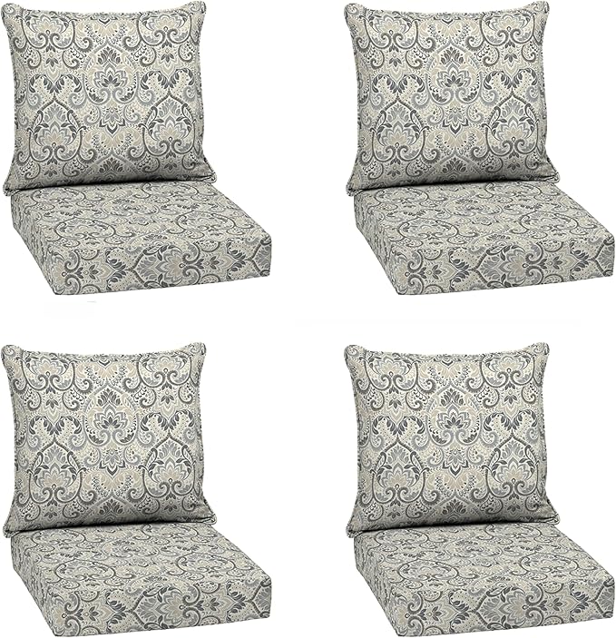 Arden Outdoor Deep Seat Cushion Set (4-Pack), 24 in x 24 in, Weather-Proof, Rain-Proof, Fade Resistant Patio Cushion for Chair, Sofa, and Couch Neutral Aurora Damask