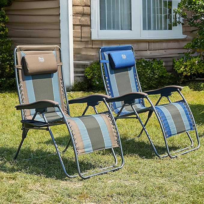 Timber Ridge Oversized Zero Gravity Chair, Padded Reclining Lounge Chair with Adjustable Headrest & Cup Holder, Heavy Duty Support 350 lbs, Foldable for Camping, Lawn, Outdoor & Indoor