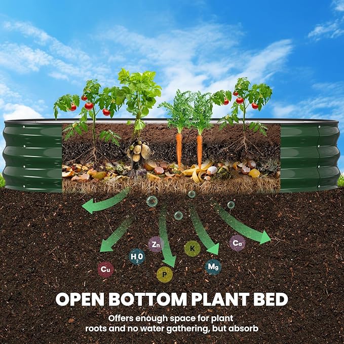 Pattiumo Galvanized Raised Garden Bed 6x3x1 FT, Oval Metal Raised Garden Bed Outdoor Planter Box with Open Bottom, Rust-Resistant Steel Garden Bed for Vegetables Herbs Flowers, Easy Assembly
