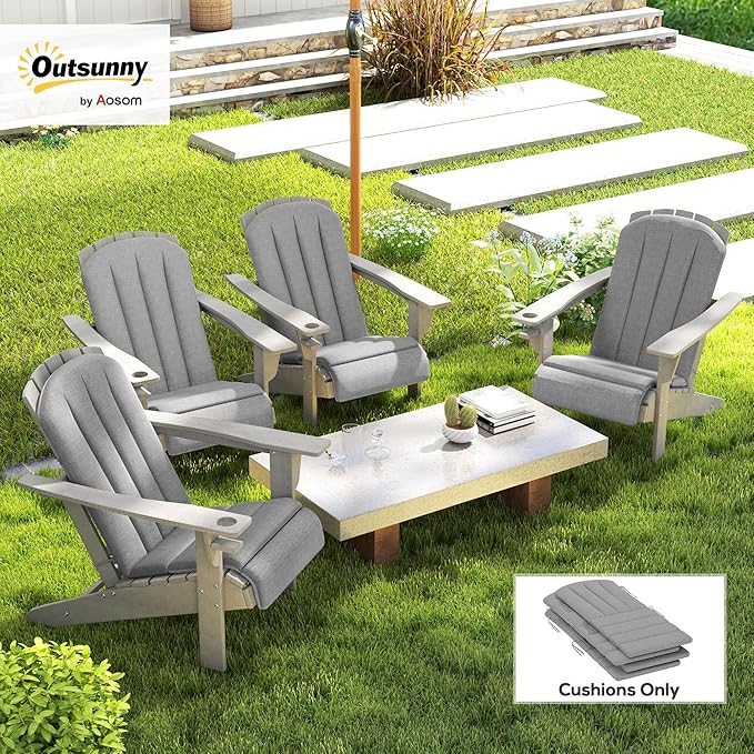 Outsunny Adirondack Chair Cushion Set of 4, Outdoor Chair Cushions with Ties, 25D High-Density Foam, High Back Patio Chair Cushions, Fade Resistant for Patio Furniture, 49" x 20" x 2", Gray