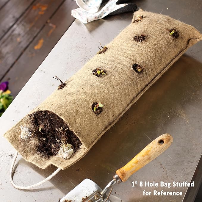 Hang & Grow Burlap Hanging Planter Bags for Outdoor Plants, Vertical Flower Hanging Bag for Easy Outside Garden Decoration, Reusable for Flowers, Strawberry, Vegetables and Herbs, (2 Bags, 6 Holes)
