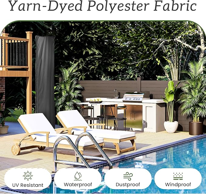 Patio Umbrella Cover Waterproof UV Resistant Outdoor Cantilever Umbrella Covers with Zipper and Rod, Grey