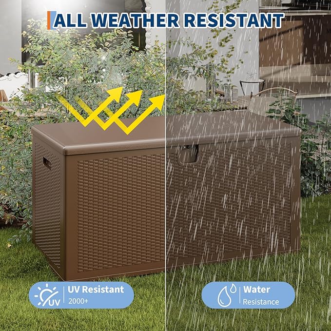 150-Gallon Large Resin Deck Box for Outdoor Storage, Weather-Resistant and Lockable with Waterproof Lid, Ideal for Patio, Garden, Porch, or Backyard – Brown
