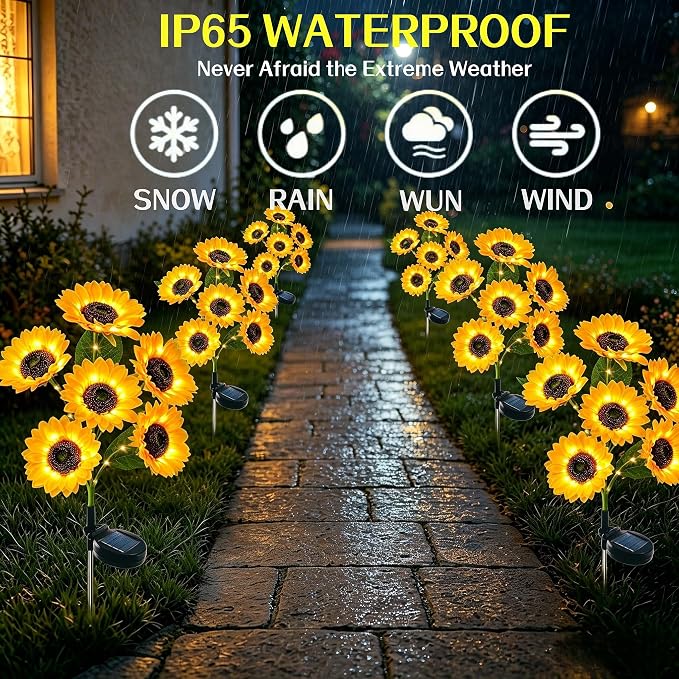 Solar Garden Lights Outdoor, 6Pack Solar Sunflower Lights with 36 Sunflower, Waterproof Long-Lasting Outdoor Solar Patio Decor Suitable for Yard, Lawn, Pathway, and Backyard Decoration