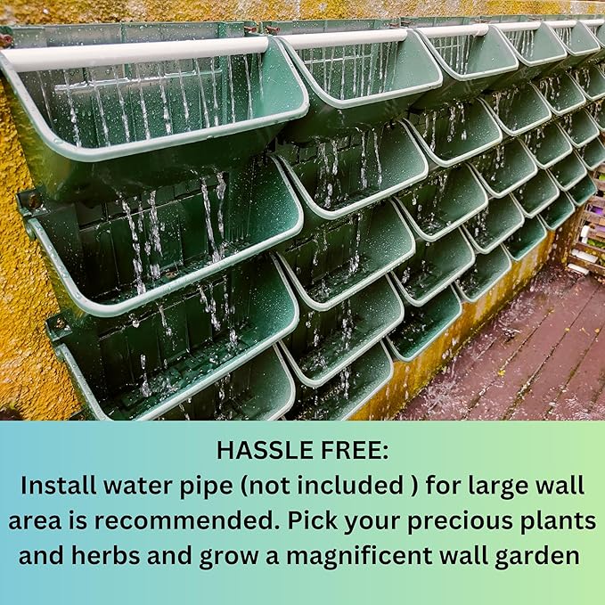 Maxona Vertical Wall Planter for Indoor Plant-Walls Mounted Pot with 2 Drainage Tray 8 Pack, 13 inch Dark Green for Indoors and Outdoor Decor, Plastic Pots Balcony Planters, Plants Hanging