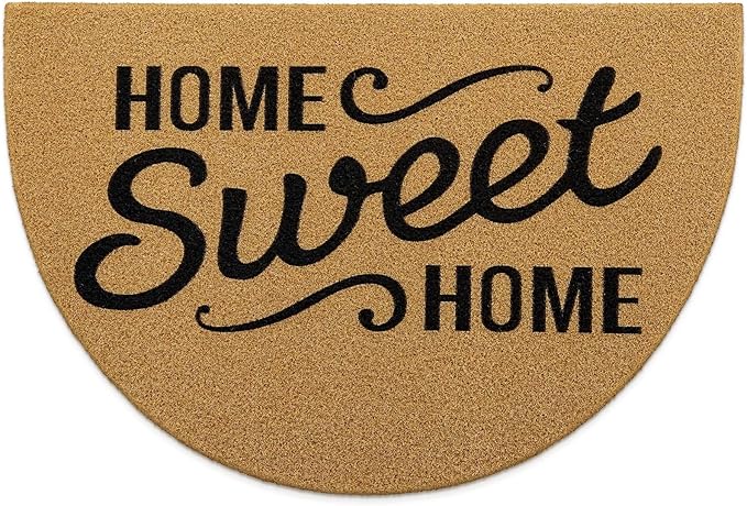 OLANLY Half Circle Front Door Mat, Low Profile Doormat, Stain and Fade Resistant, Easy to Clean, for Indoor and Outdoor Entrances, Patio Porch or Entryway, Brown (35x23 Inch, Home Sweet Home)