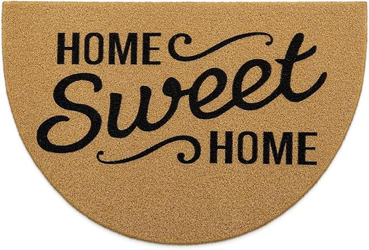 OLANLY Half Circle Front Door Mat, Low Profile Doormat, Stain and Fade Resistant, Easy to Clean, for Indoor and Outdoor Entrances, Patio Porch or Entryway, Brown (35x23 Inch, Home Sweet Home)