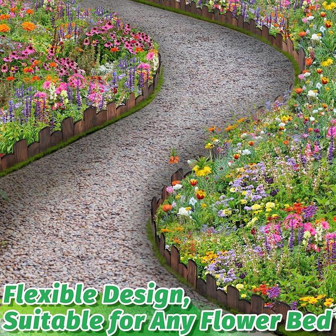 Wooden Garden Edging - 4 Pcs 5.9''x 41.3'' Sturdy Pine Landscape Border, Flexible Decorative Fence for Outdoor Yard Lawn Flower Bed Pathway Tree
