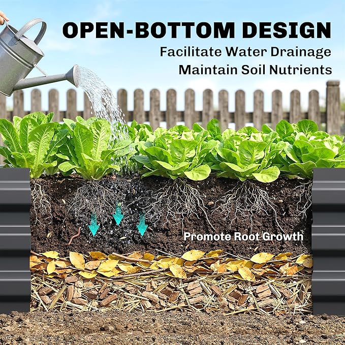 Outsunny Galvanized Raised Garden Bed, 8' x 3' x 1' Metal Planter Box, for Growing Vegetables, Flowers, Herbs, Succulents, Gray