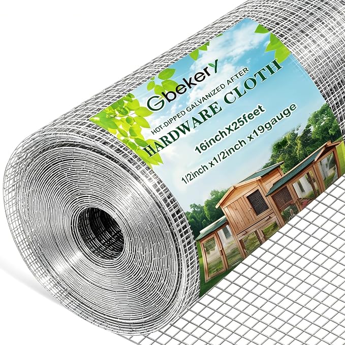 Gbekery Hardware Cloth 1/2 inch 16in x 25ft 19 Gauge, Hot-dip Galvanized After Welding Chicken Wire Mesh Roll Garden Plant Welded Metal Wire Fencing Roll, Rabbit Cages Snake Fence