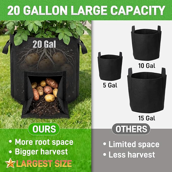 Mulctun 5Pcs 20 Gallon Potato Grow Bags, Grow Bags with Harvest & Visible Windows,Potato Bags for Growing Potatoes with Sturdy Handles,Potato Growing Containers for Growing Potatoes Vegetables