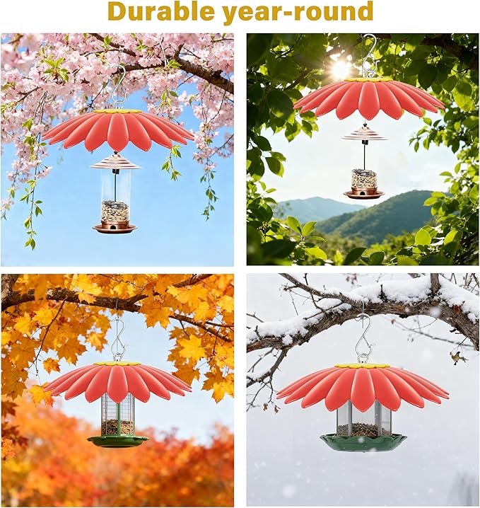 13.5 inch Flower Rain Guard for Bird Feeder,Hummingbird Feeder Shade Dome Cover,Umbrella Cover for Bird House for Outdoor,Squirrel Baffle(Red).