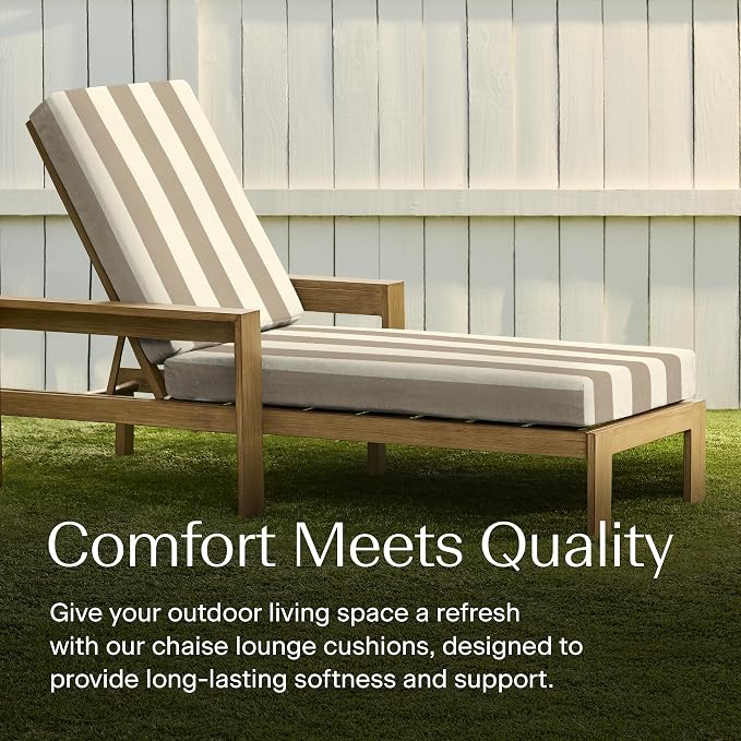 Honeycomb Outdoor Chaise Lounge Cushion for Patio Furniture, Water & Fade Resistant, Removable Cover, 21.5 x 70, Heritage Cabana Stripe Tan