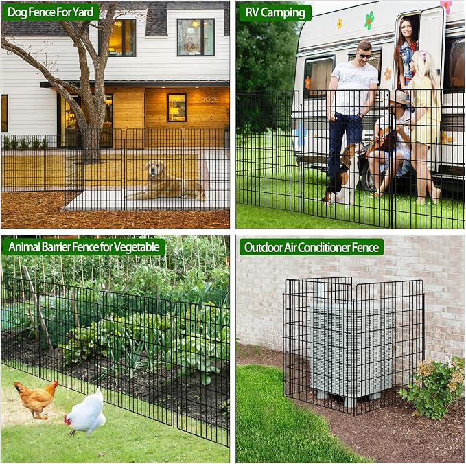 10 Panels Garden Fencing Animal Barrier, 40 in(H) X 24 ft(L) Dog Fence Outdoor for Yard Rustproof No Dig Decorative Tall Garden Fence Metal Wire Panel Border Rabbit Ground Stakes Fencing