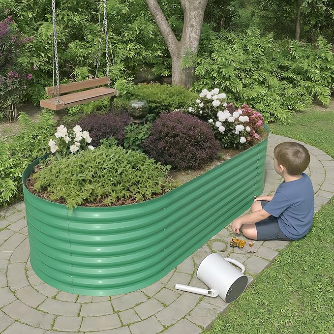 IDEALHOUSE 8x4x2 Ft Galvanized Metal Raised Garden Bed, 24-Inch Tall Outdoor Planter Box for Vegetables, Flowers & Herbs, Rust-Resistant Garden Beds for Backyard, Patio or Balcony, Green