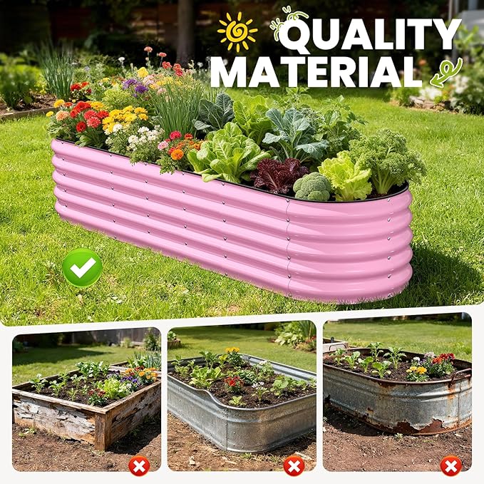 Pattiumo Galvanized Raised Garden Bed 8x2x1.5 FT, Oval Metal Raised Garden Bed Outdoor Planter Box with Open Bottom, Rust-Resistant Steel Garden Bed for Vegetables Herbs Flowers, Easy Assembly