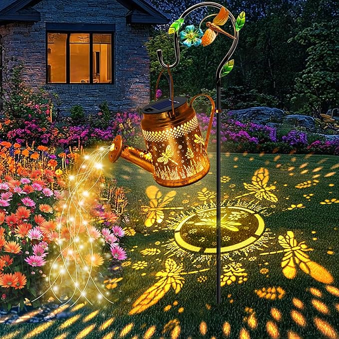 Solar Dragonfly Watering Can Lights Waterproof, Perfect Gift for Mom Grandma Women Wife Daughter Mother's Day, Outdoor Garden Decor with Shepherd Hook, Hanging Lights for Patio Yard, Porch, Backyard