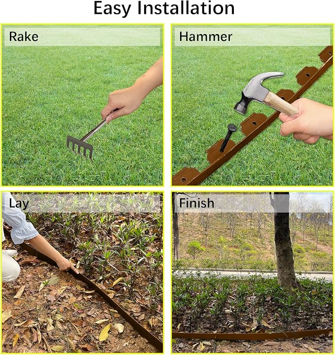 Landscape Edging 33FT,4IN High Garden Edging Borders,Lawn Edging Kit with 30 Spikes, Plastic Fence Edge DIY for Yard,Tree,Flowerbeds,Landscaping,Grass -Brown