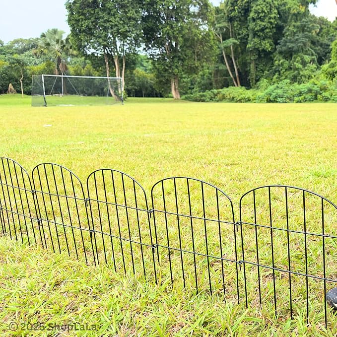 ShopLaLa Garden Fence (10 Panels) 12in(L) x 16.5in(H) Animal Barrier Fencing for Dogs, Rustproof Metal Wire Decorative Flower Bed Edging for Landscape Patio Outdoor Decor, Tall Large Yard Black Fences