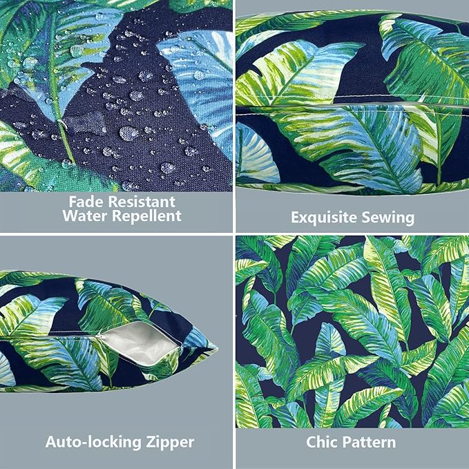 LVTXIII 2 Pack Outdoor Throw Pillow Covers for Patio Furniture, 16x16 Inch Square Pillow Case, Water-Repellent Cushion Covers for Garden, Porch, Sofa, Hanalei Lagoon