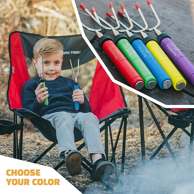 MalloMe Smores Sticks for Fire Pit - Accessories for Campfire Marshmallow Roasting Sticks Smores Kit Outdoor - Smore Skewers Hot Dog Fork For Outside, Camping Essentials Bonfire Gear Long 34" 20 Pack