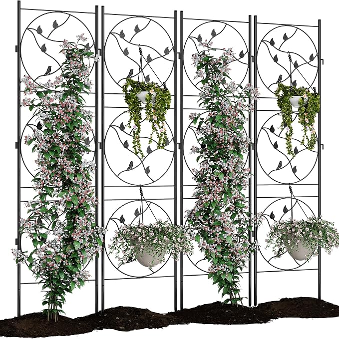 Garvee 2 Pack Panels No Dig Dog Fence Outdoor - 66.9 in Tall Rustproof Animal Barrier with Gate, Decorative Garden Fence Panels for Yard Border, Patio（66.9 x 19.48 inch）