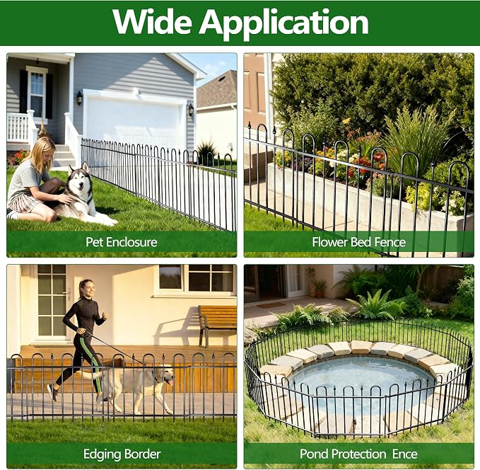 24.3ft(L) x 24in(H) 10 Panels Metal Decorative Garden Fence, No Dig Animal Barrier Fence, Garden Border Fence Panels with Ground Stake, for Pets, Flower Bed, Yard, Patio