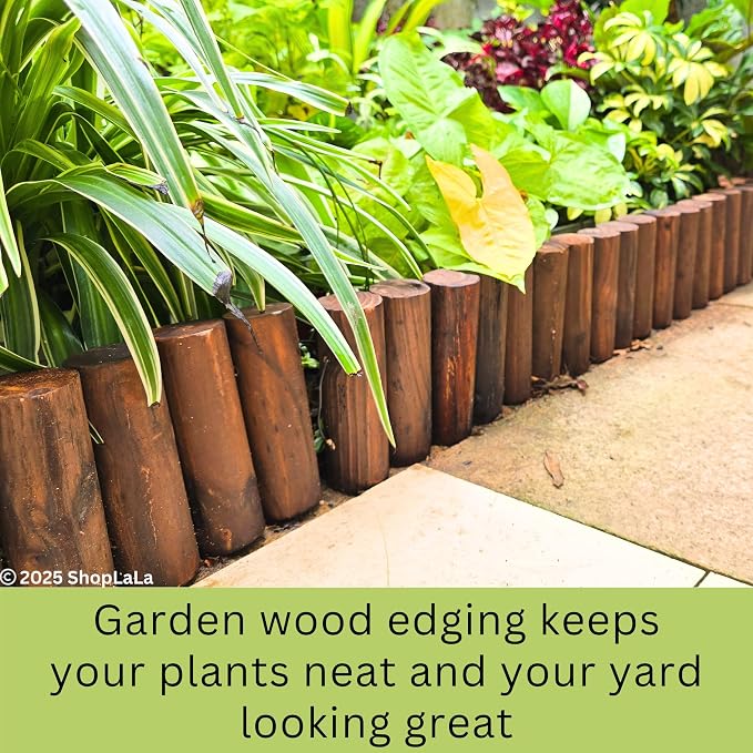 LaLaGreen Decorative Garden Edging Border (30"x6", 2 Pack) Small Brown Wooden Fence Panels with Metal Stakes, Flowers Bed Landscape Fencing for Lawn Yard Patio Pathway Outdoor Decor Tree Rings Barrier
