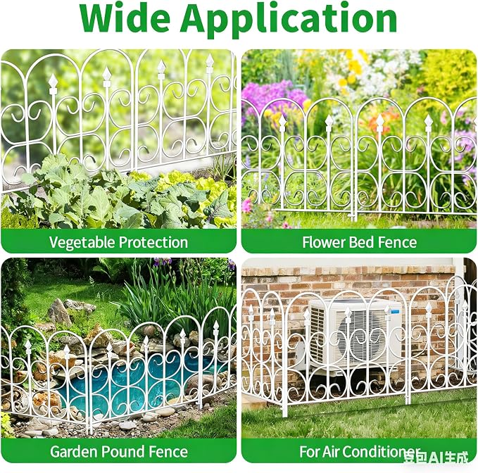 AMAGABELI GARDEN & HOME 5 Panels 32in(H)×10ft(L) Decorative Garden Fences and Borders for Dogs No Dig Metal Fence Panel Garden Edging Border Fence For Animal Barrier Fencing for Flower Beds Yard White