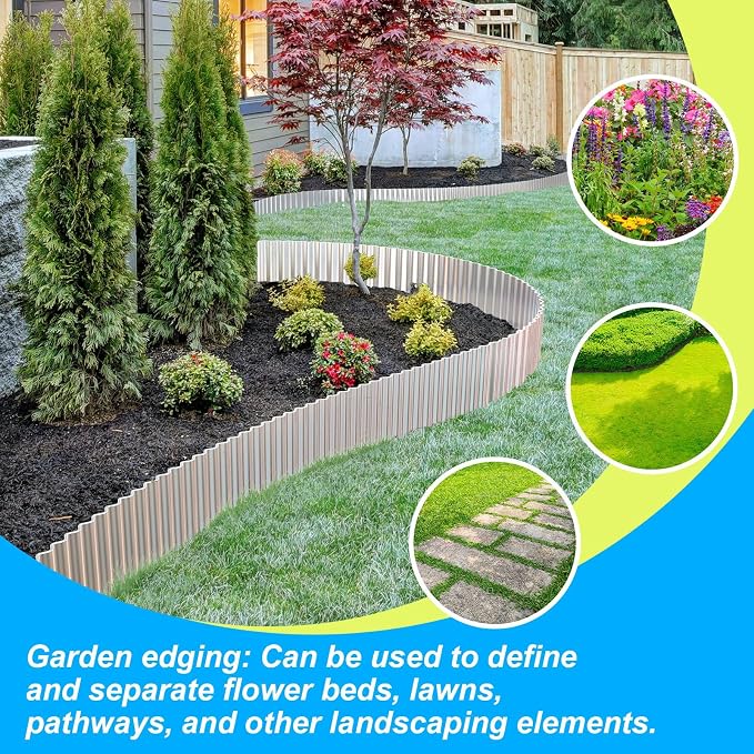 LAVEVE Corrugated Metal Garden Edging 12" x 10Ft, Landscape Edging Border for Lawn, Flower Bed, Garden Fence, Paver Edging (Silver)