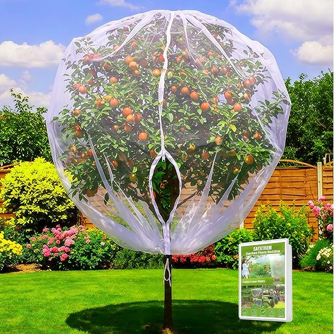 Drawstring & Zipper Fruit Tree Netting Cover - (3 Pack 8×8Ft) - Reusable Bird Netting for Blueberry Bushes, Anti-Cicada/Deer/Squirrel Large Plant Protection Net