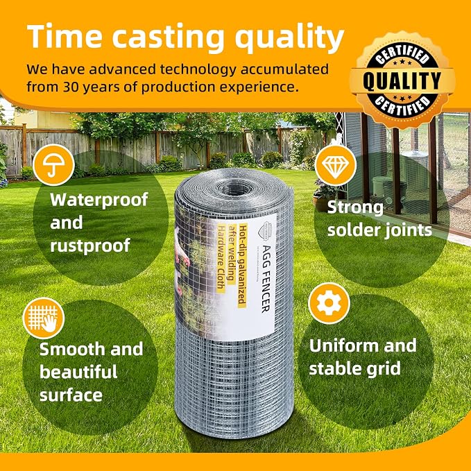 24inch x 50ft Hardware Cloth 1/2 inch Chicken Wire Fencing 19Ga, Hot Dipped Galvanized After Welding Garden Plant Supports Welded Metal Chicken Wire Fence, Poultry Animal Netting Cage Screen