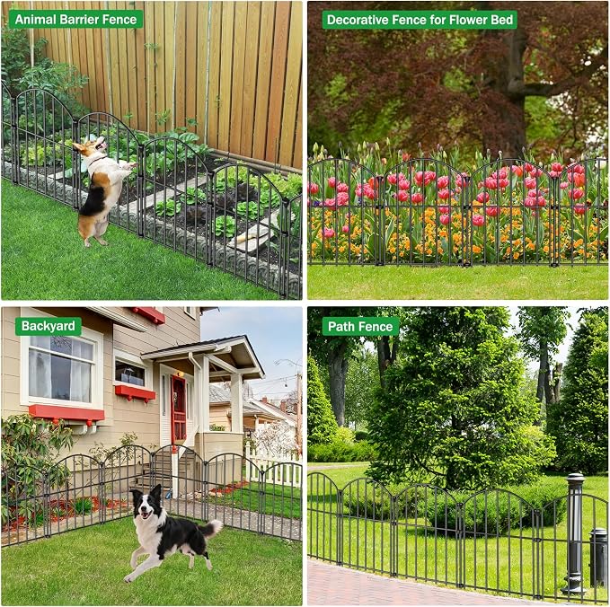 12 Pack Decorative Garden Fence Panels, 17in(H) x 12.6ft(L) Rustproof Metal No Dig Fence, Animal Barrier for Dogs & Rabbits, Anti Digging Fencing for Flower Bed Edging, Yard, Patio & Outdoor