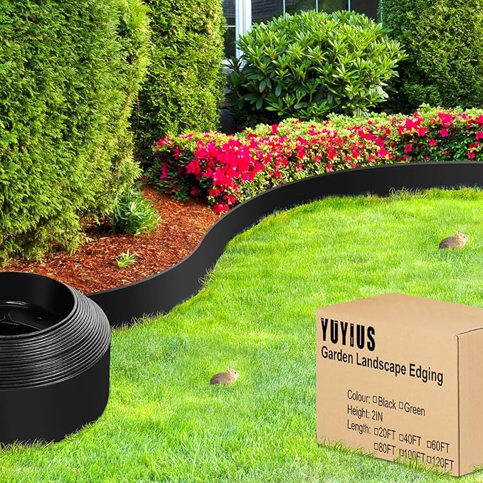 Landscape Edging Border - 120’x4” Tall Edging for Landscaping with 160 Stakes, Thickened Top Edge (0.15”) No Dig Lawn Edging for Garden Border, Flexible Flower Bed Edging Borders for Yard