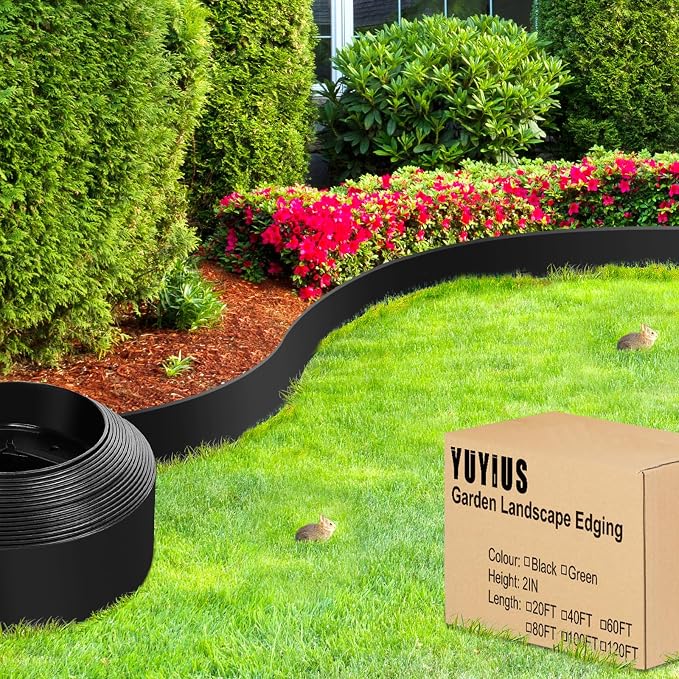 Landscape Edging Border - 60FT 4IN Tall Edging for Landscaping with 60 Stakes, Thickened Top Edge (0.15”) No Dig Lawn Edging for Garden Border, Flexible Flower Bed Edging Borders for Yard