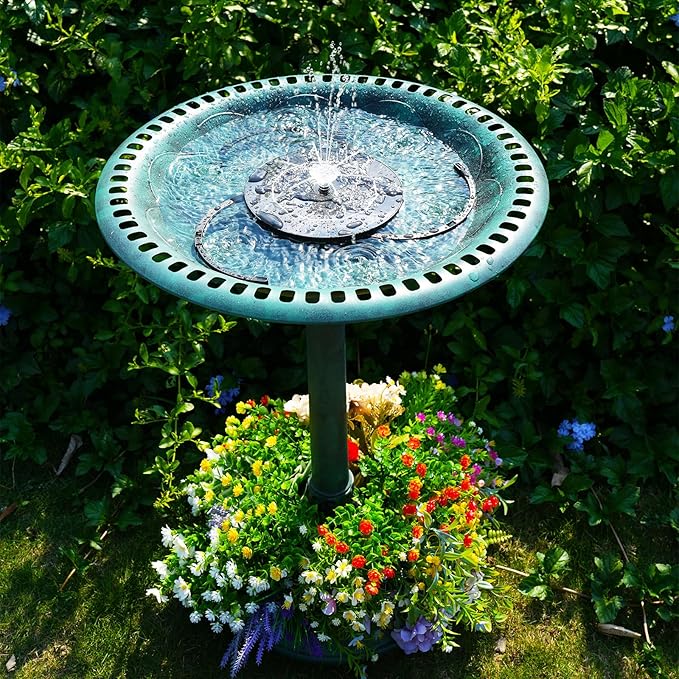 AISITIN 28 Inch Bird Bath with 3.5W Solar Fountain for Outside, Polyresin Pedestal Bird Baths for Outdoor Garden Courtyard Decoration, Weather-Resistant Birdbaths with 20" Bowl & 8 Nozzles, Green