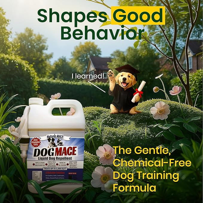 Nature’s MACE Dog Mace Repellent Spray, Keep Dogs Out of Your Lawn and Garden, Training Corrector, Stop Chewing and Digging, Safe Around Kids, Pets, & Plants, 1 Gallon Ready to Use, Treats 3,000 Sq Ft