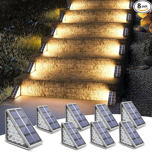 NIORSUN Outdoor Step Lights, 8 Pack Solar Stair Lights Outdoor Waterproof IP67 Auto On Off, Solar Lights for Steps,Stair,Patio,Yard,Porch,Front Door,Sidewalk,Deck Decor,Warm White