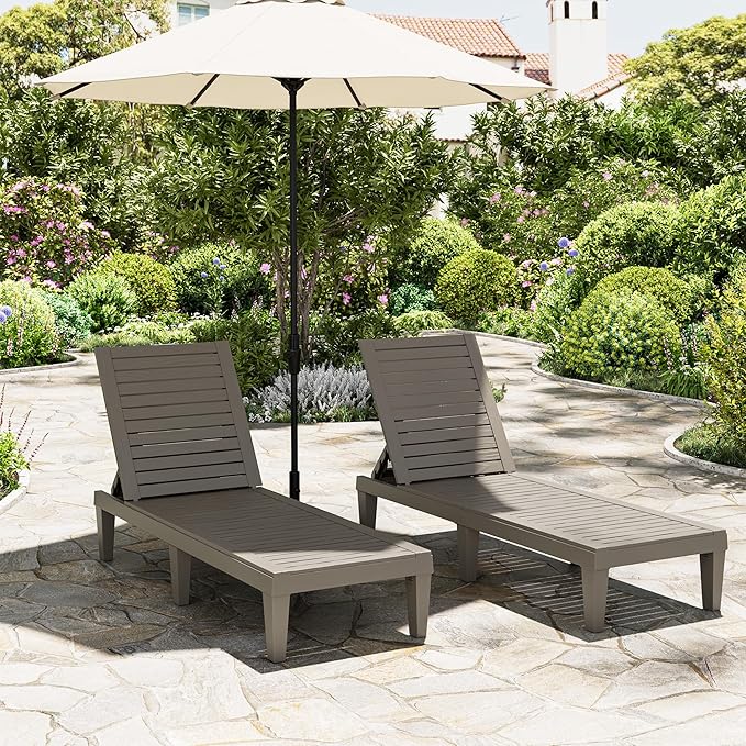 Outdoor Chaise Lounge Set of 2,Lightweight Patio Chairs,Waterproof Sun Loungers Chair Outdoor,5-Positions Adjustable Pool Lounge Chair for Garden Beach Patio Poolside Lawn and Deck,Striped Grey
