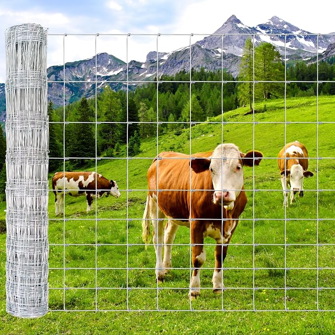 Galvanized Farm Fence, 5ft x 164ft Heavy Zinc Coated Wire Fencing for Livestock & Animals, Ideal for Goats, Cattle, Hogs, Deer, Cattle Panel & Pasture Enclosure