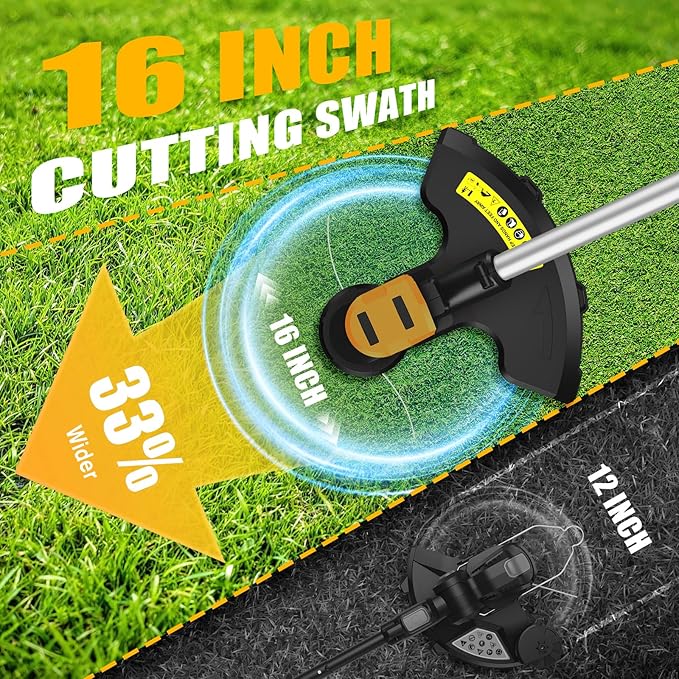 HEINPRO Cordless Weed Wacker Compatible with DeWalt 20V MAX Battery, 16" Brushless Weed Eater, Grass Trimmer for Lawn Care, Bump Feed, String Trimmer with 4 Bulk Trimmer Line Coils (Tool Only)