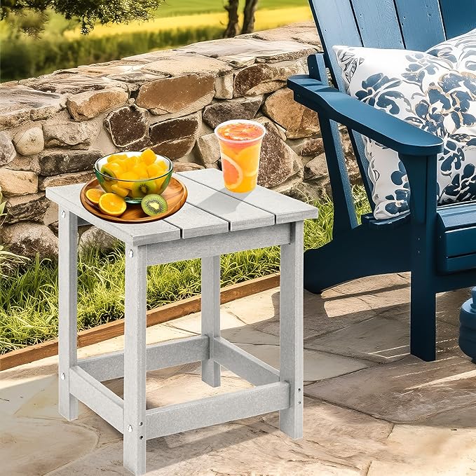 LZRS Square Patio Side Table, Heavy Duty HDPE Outdoor End Table with Wood Texture, Weatherproof Composite Table for Adirondack Chairs, Deck, Pool, Indoor/Outdoor, No Peeling or Cracking(Sand)