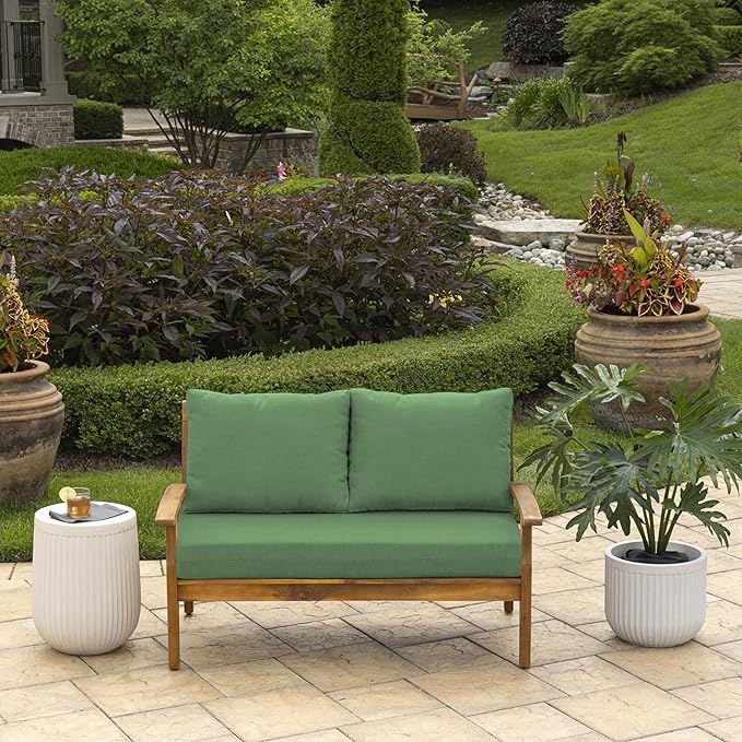 Arden Outdoor Loveseat Cushion Set, 48 x 24, Water Repellent, Fade Resistant, Cushion Set for Couch, Bench, and Swing, Moss Green Leala