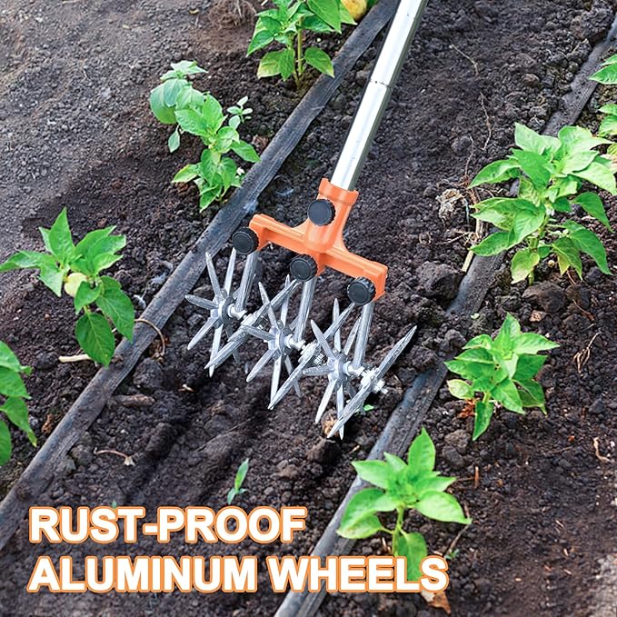 BARAYSTUS Rotary Cultivator Garden Rotary Tiller Adjustable Stainless Steel Poles Hand Tiller for Soil Mixing or Reseeding Grass Lawn Tiller Total Length 57 Inch