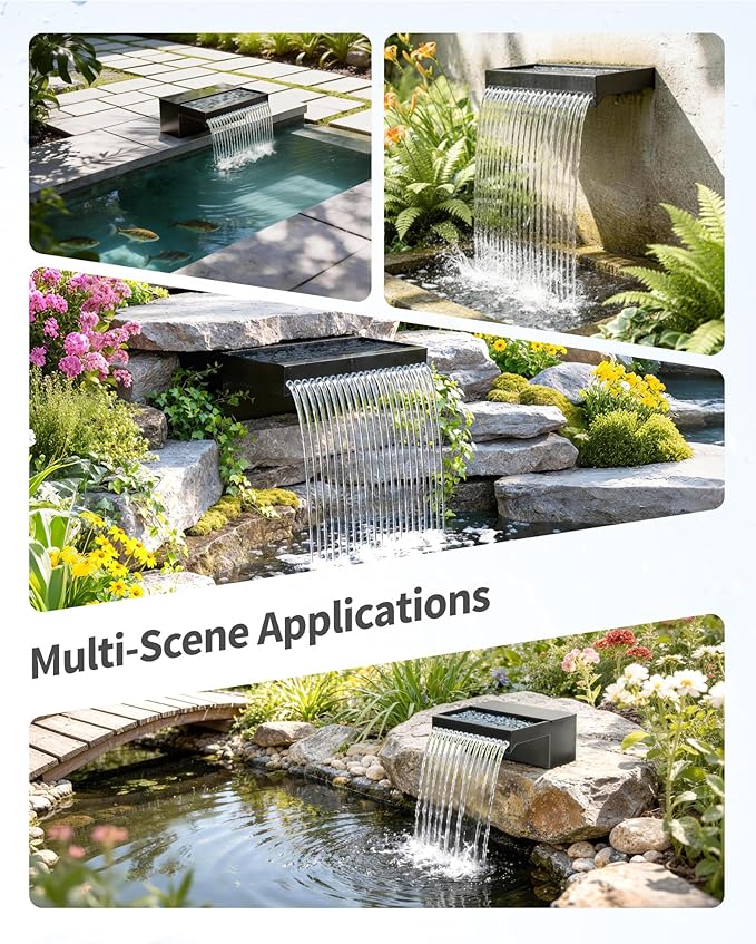 POPOSOAP 70W Solar Pond Waterfall Spillway with Pond Pump, Pond Spillway with 304 Stainless Steel & Filtration System & 9.8FT Tube for Pond Fountain Waterfall Garden Water Features-P5703S